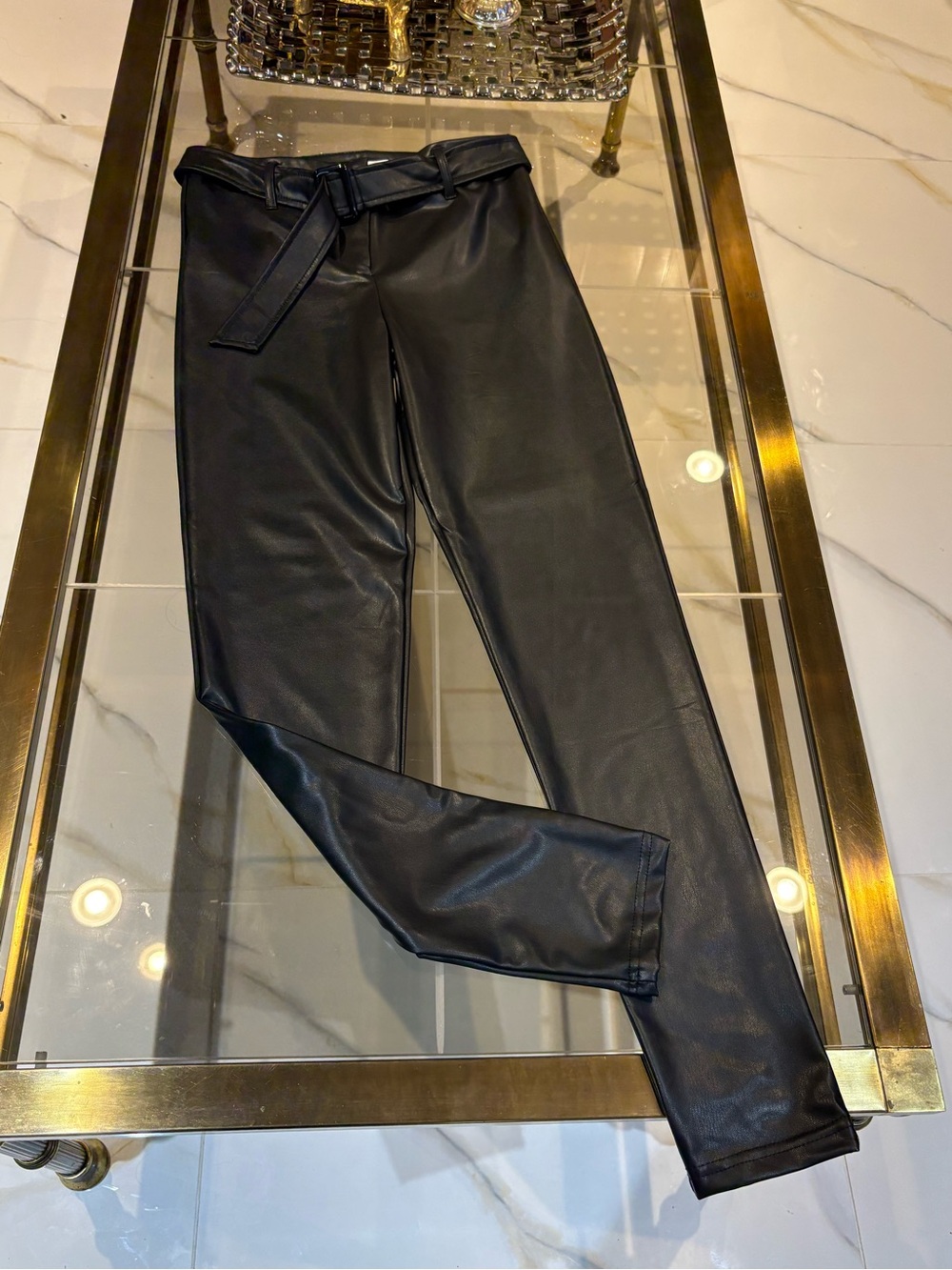Revamped Black Faux Leather High-Rise Belted Skinny Pants